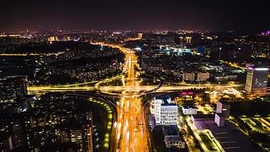 8K航拍城市立交交通车流夜景延时摄影视频的预览图